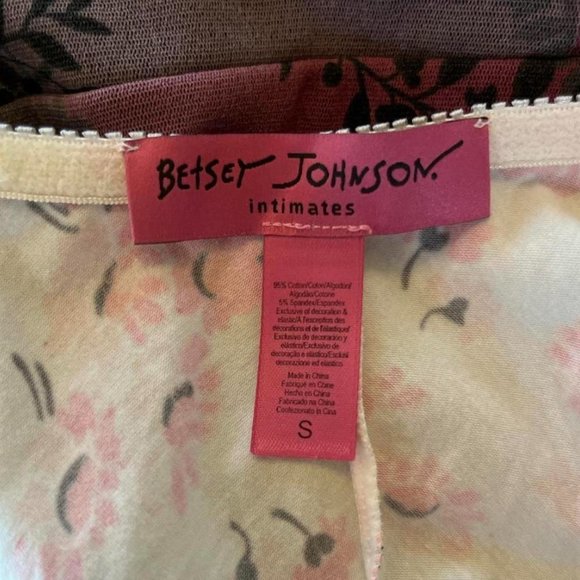 Vintage Betsey Johnson Intimates Cotton Floral White Mini Dress Black Ruffles - Picture 3 of 4